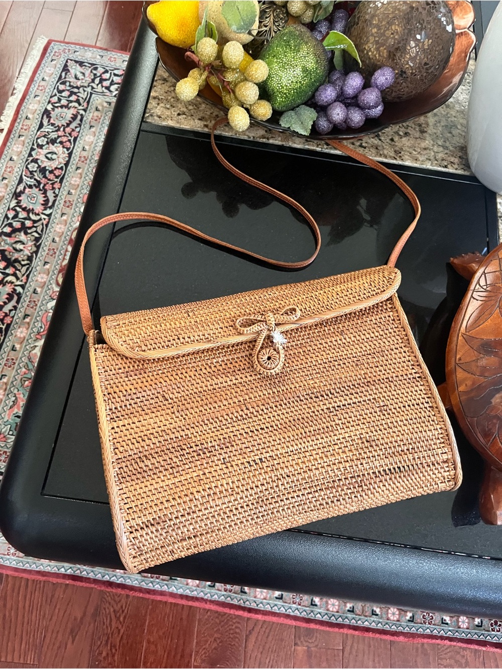 Vintage Woven Rattan Crossbody Bag in Light Brown